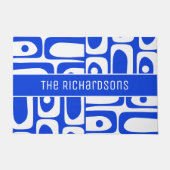 Mid Century Modern Blauw en Wit Gepersonaliseerd Deurmat (Voorkant)