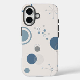 'Mid-Century Modern Blauwe Cirkels' iPhone 16 Stev Hoesje