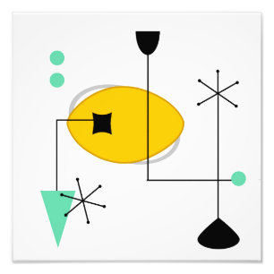 mid century modern blauwe gele print foto afdruk