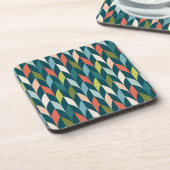 Mid-Century modern Blauwgroen en koraalpatroon Bier Onderzetter (Linkerzijde)