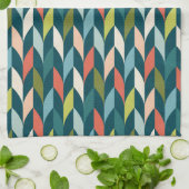 Mid-Century modern Blauwgroen en koraalpatroon Theedoek (Gevouwen)