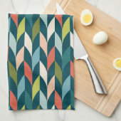 Mid-Century modern Blauwgroen en koraalpatroon Theedoek (Quarter Fold)