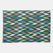 Mid-Century modern Blauwgroen en koraalpatroon Theedoek (Horizontaal)