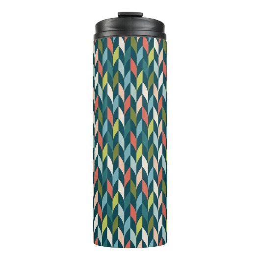 Mid-Century modern Blauwgroen en koraalpatroon Thermosbeker (Voorkant)