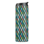 Mid-Century modern Blauwgroen en koraalpatroon Thermosbeker (Gedraaid links)