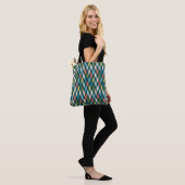 Mid-Century modern Blauwgroen en koraalpatroon Tote Bag (Op model)