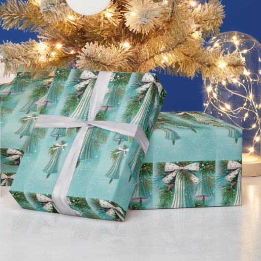 Mid Century Modern Blue Bells Silver Ribbon Cadeaupapier (Feestdagen)