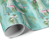 Mid Century Modern Blue Bells Silver Ribbon Cadeaupapier (Rol Hoek)