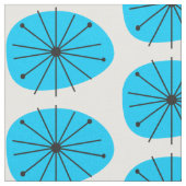 Mid Century Modern Blue Blast Starburst Print Stof (Close Up)
