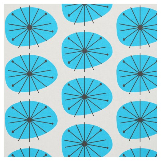 Mid Century Modern Blue Blast Starburst Print Stof (Swatch)