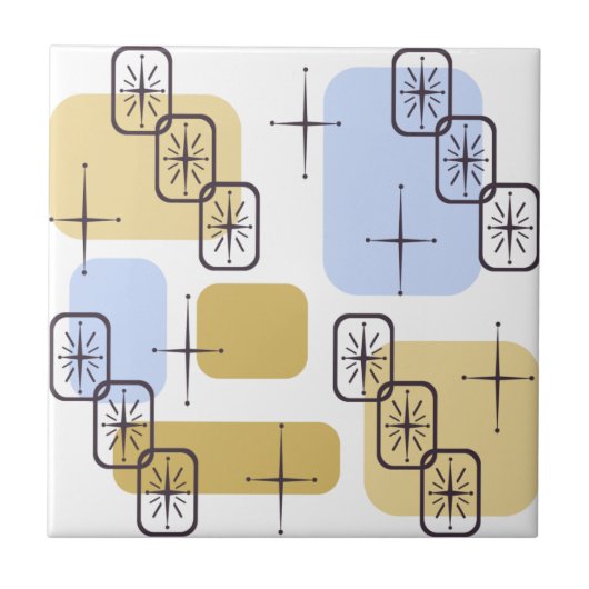 Mid Century Modern Blue Gold Tegeltje (Voorkant)