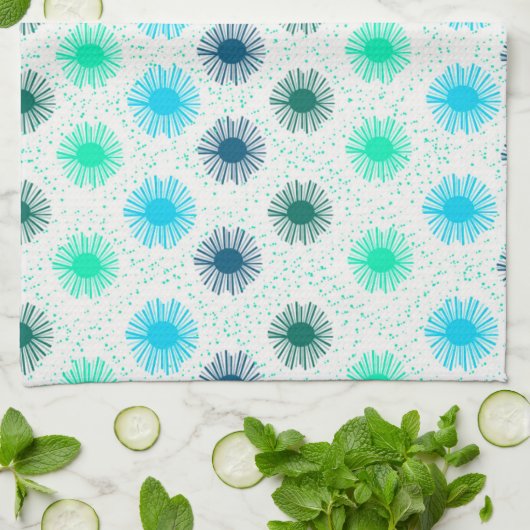Mid Century Modern Blue Green Kitchen Tea Towel Theedoek (Gevouwen)