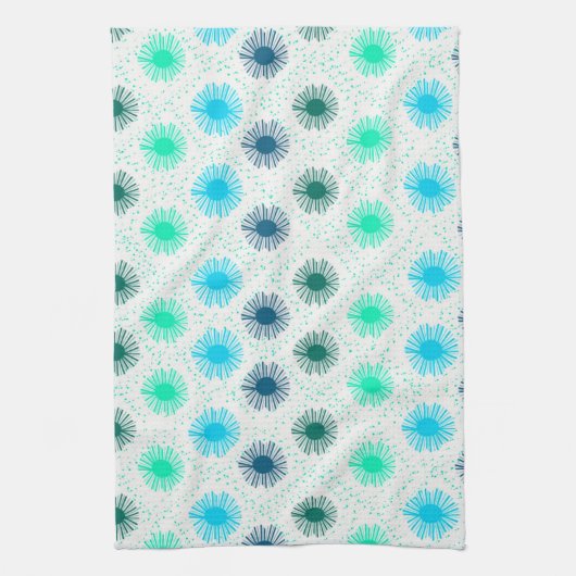 Mid Century Modern Blue Green Kitchen Tea Towel Theedoek (Verticaal)