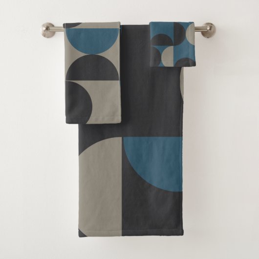 Mid-Century Modern Blue Grey Gunmetal Bad Handdoek (Insitu)