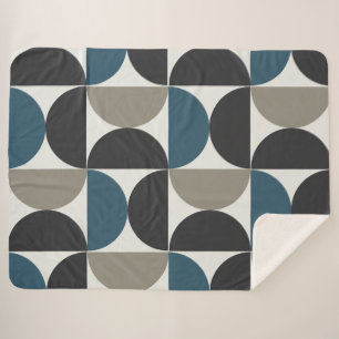 Mid-Century Modern Blue Grey Gunmetal Sherpa Deken