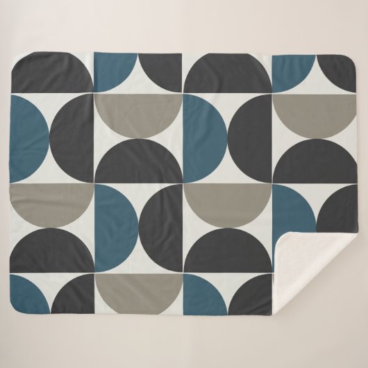 Mid-Century Modern Blue Grey Gunmetal Sherpa Deken (Voorkant (horizontaal))