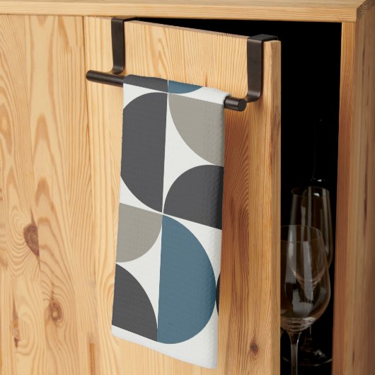 Mid-Century Modern Blue Grey Gunmetal Theedoek (Derde Gevouwen)
