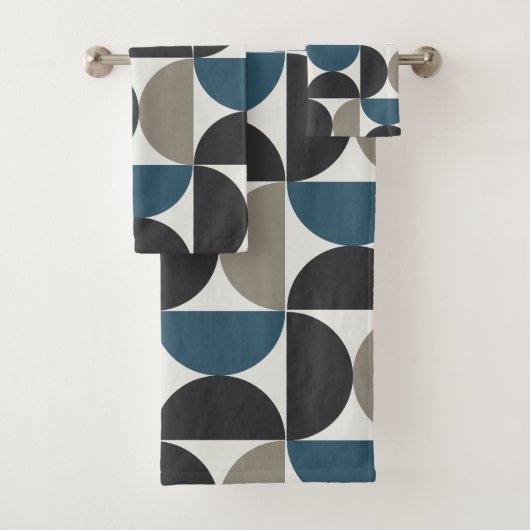 Mid-Century Modern Blue Grey Gunmetal Towel Bad Handdoek (Insitu)