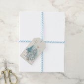 Mid Century Modern Blue Silver-kerstbomen Cadeaulabel (Met Touw)