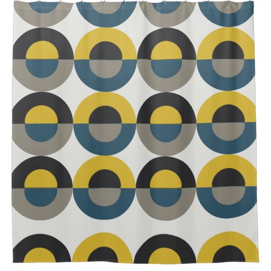 Mid-Century Modern Blue yellow Gunmetal Douchegordijn (Voorkant)