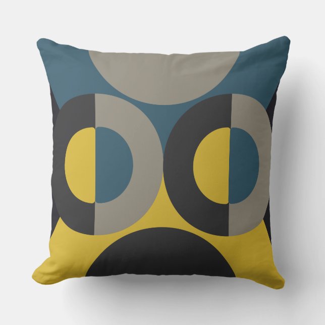Mid-Century Modern Blue yellow Gunmetal Kussen (Voorkant)