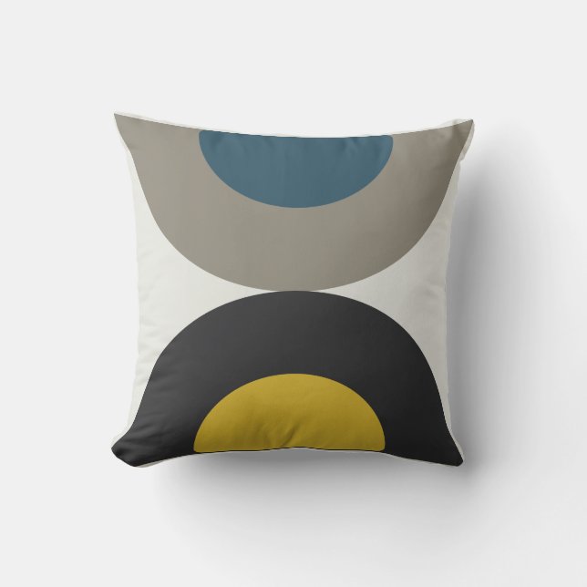 Mid-Century Modern Blue yellow Gunmetal Kussen (Voorkant)
