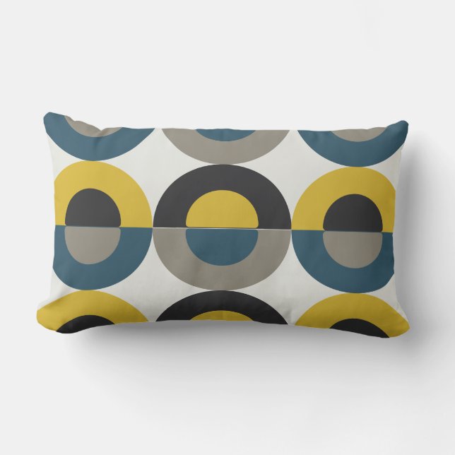 Mid-Century Modern Blue yellow Gunmetal Kussen (Voorkant)