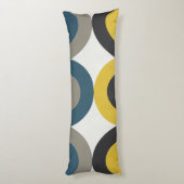 Mid-Century Modern Blue yellow Gunmetal Lichaamskussen (Achterkant (Verticaal))