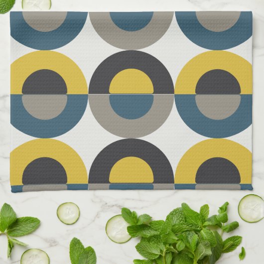 Mid-Century Modern Blue yellow Gunmetal Theedoek (Gevouwen)