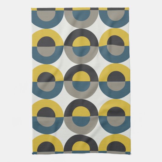 Mid-Century Modern Blue yellow Gunmetal Theedoek (Verticaal)