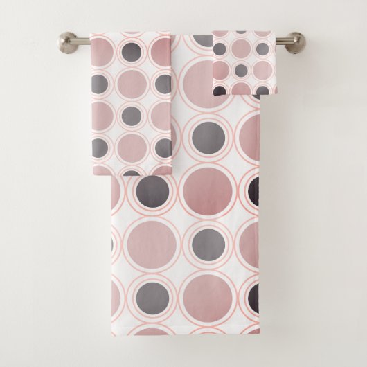 Mid Century Modern Blush Pink Grey Circle Patroon Bad Handdoek (Insitu)