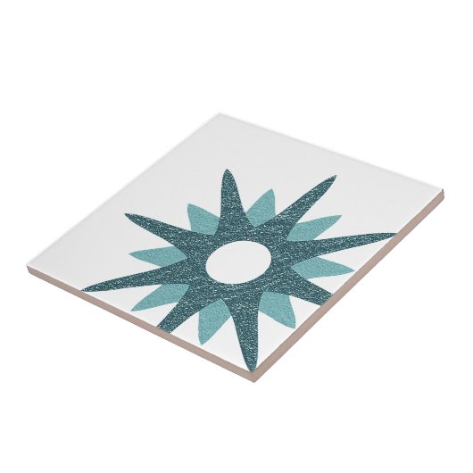 Mid-Century Modern Bold Turquoise keramische tegel Tegeltje (Zijkant)