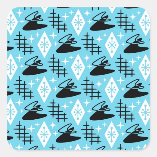 Mid Century Modern Boomerang Pattern Vierkante Sticker (Voorkant)