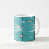 Mid Century Modern Boomerangs op Turquoise Koffiemok (Voorkant rechts)