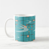 Mid Century Modern Boomerangs op Turquoise Koffiemok (Links)