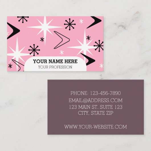 Mid Century Modern Boomerangs Roze Visitekaartje (Voorkant / Achterkant)