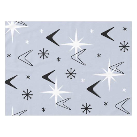 Mid Century Modern Boomerangs Silver Blue Tafelkleed (Voorkant (Horizontaal))