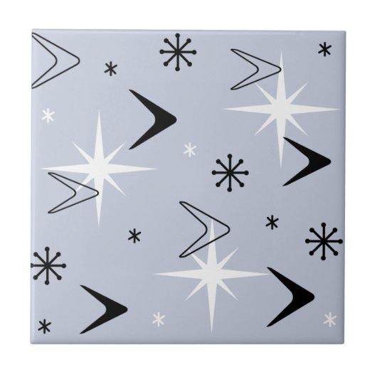 Mid Century Modern Boomerangs Silver Blue Tegeltje (Voorkant)