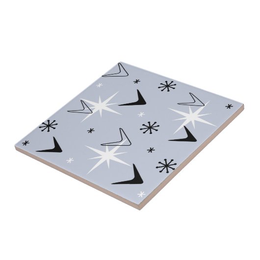 Mid Century Modern Boomerangs Silver Blue Tegeltje (Zijkant)