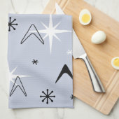 Mid Century Modern Boomerangs Silver Blue Theedoek (Quarter Fold)