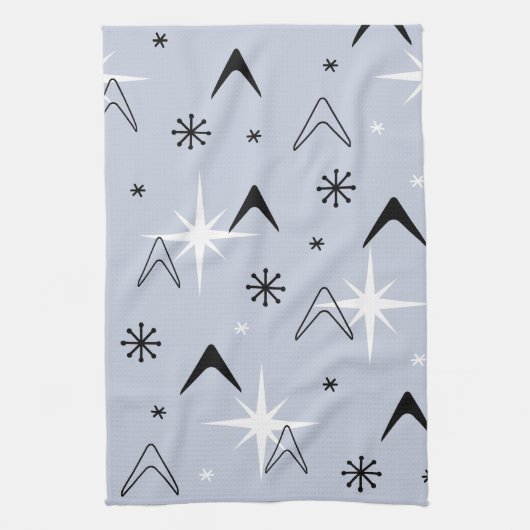Mid Century Modern Boomerangs Silver Blue Theedoek (Verticaal)