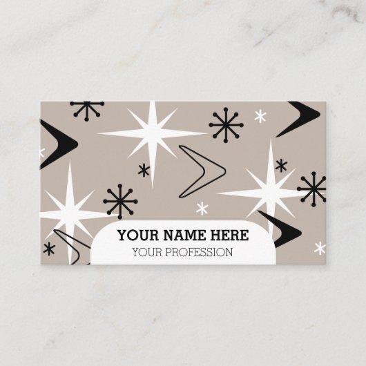 Mid Century Modern Boomerangs Taupe Visitekaartje (Voorkant)