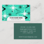 Mid Century Modern Boomerangs Turquoise Visitekaartje (Voorkant / Achterkant)