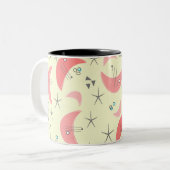 Mid-Century Modern Boomerangs Tweekleurige Koffiemok (Voorkant links)