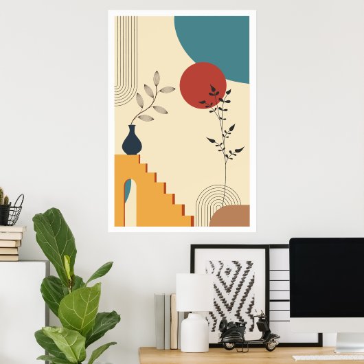 Mid-Century Modern Botanical Art Print, Poster (Thuiskantoor)