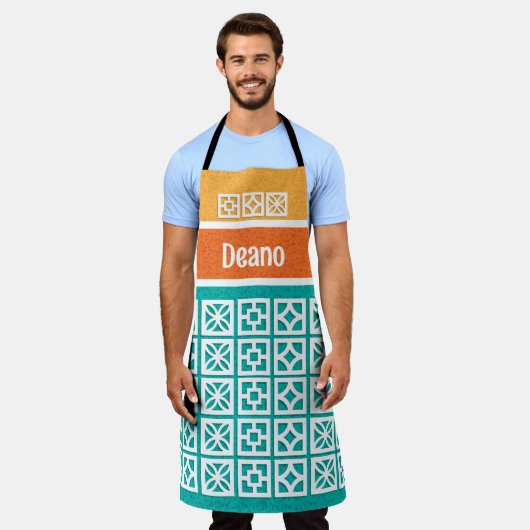 Mid-Century Modern Breeze Blokkeert Aangepast Scho Schort (Gedragen)