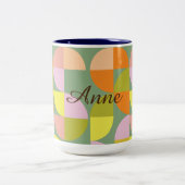 Mid Century Modern Bright, kleurrijk, vers geometr Tweekleurige Koffiemok (Center)