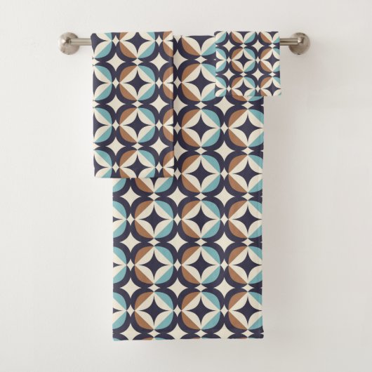 Mid-Century Modern Brown & Blauwgroen Pattern Bad Handdoek (Insitu)