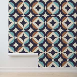 Mid-Century Modern Brown & Blauwgroen Pattern Behang