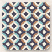 Mid-Century Modern Brown & Blauwgroen Pattern Bier Onderzetter (Voorkant)